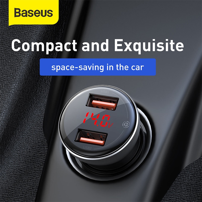 Baseus Metal 45W Dual USB Car Charger for iPhone 11 Samsung S9 Mobile Phone Charger for Xiaomi Car Phone Charger LED Display