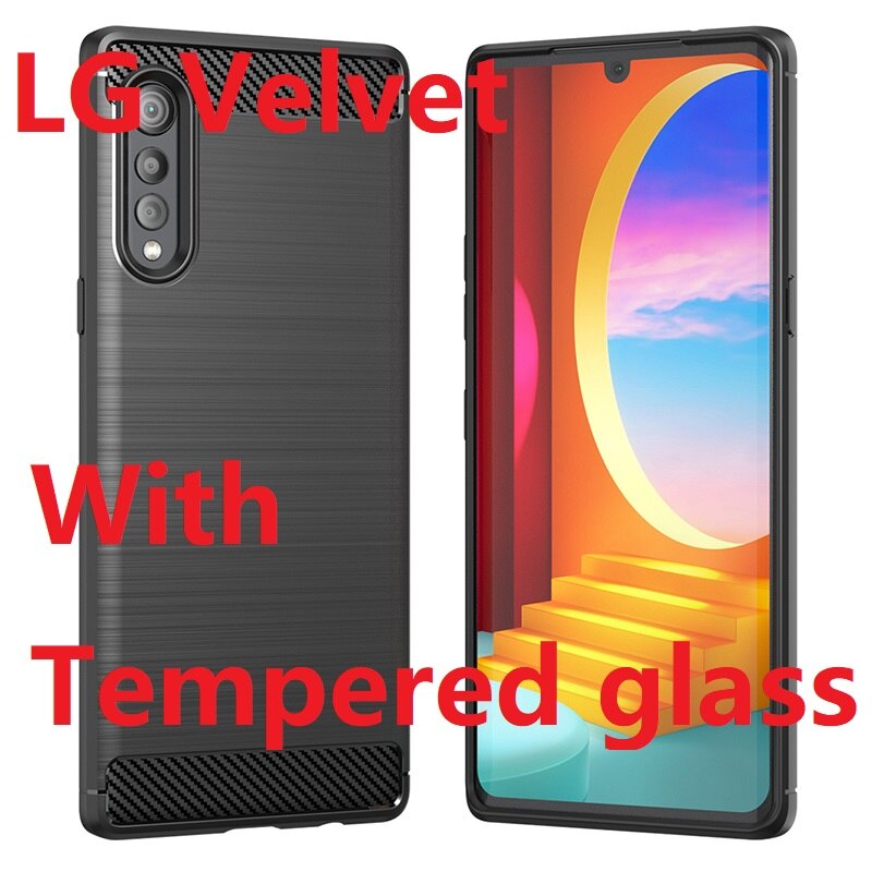 Bumper Phone Cases For LG Velvet Case + Tempered Glass Carbon Fiber Soft Gel Protective Skin G9 Silicon Cover