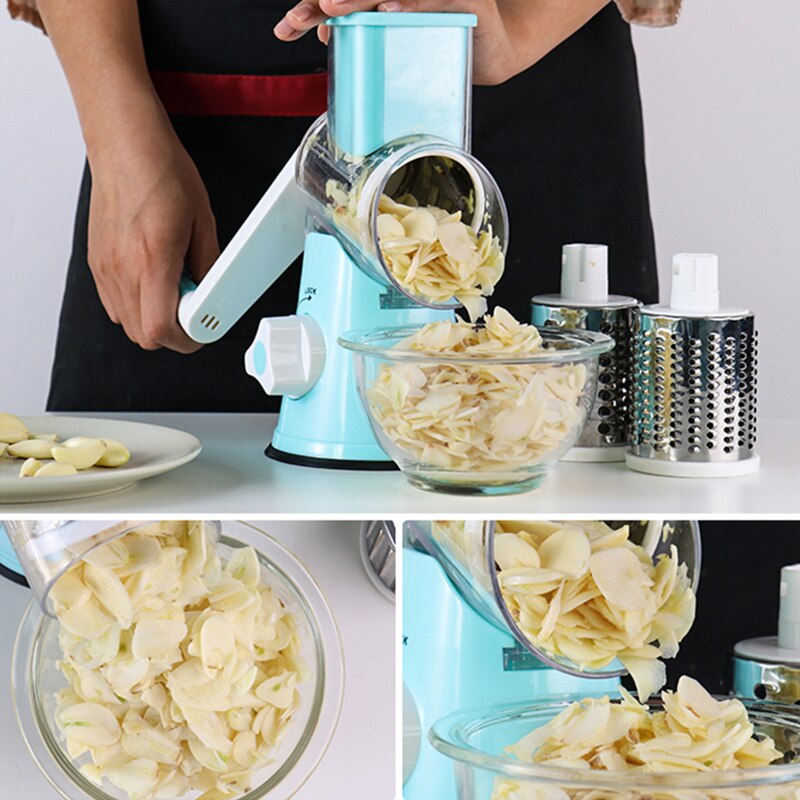 Coupe-légumes manuel, mandoline ronde, râpe à oignons, pommes de terre, carottes, avec 3 lames, accessoires de cuisine, gadgets, outil