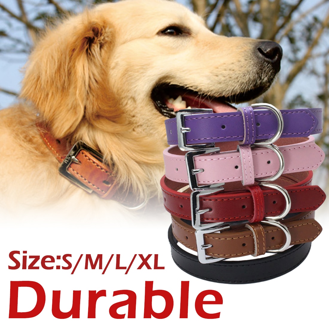 Kleurrijke hondenhalsband van pu-leer, verstelbaar, effen roze kattenhalsband, geschikt voor kleine, middelgrote en grote honden (maat s-xl)