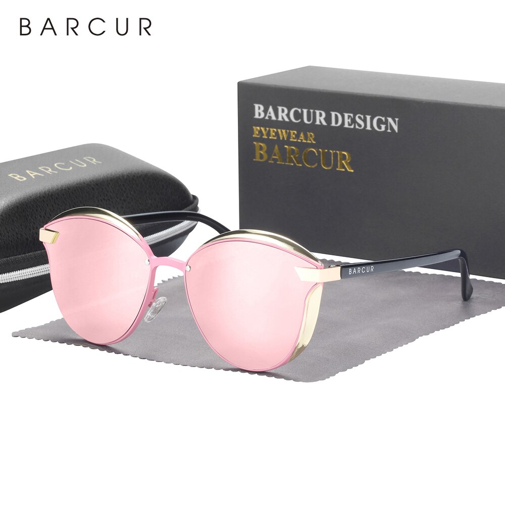 BARCUR Style lunettes de Soleil Polarisées Pour Femmes Catmore Rond Soleil Verre Dames Femme Lunettes Accessoire UVAB Protection: Rose