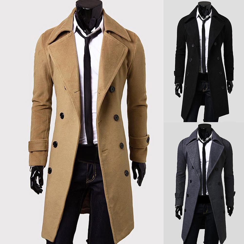 Mode Mannen Wollen Jas Winter Warm Solid Lange Geul Jas Breasted Business Casual Overjas Parka Man Jas Winter
