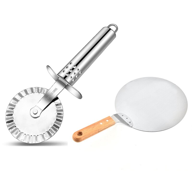 Pizza Cutter, Stainless Steel Pizza Cutter Wheel & 10 Inch Pizza Peel Round Pizza Paddle, Large Pizza Spatula: Default Title