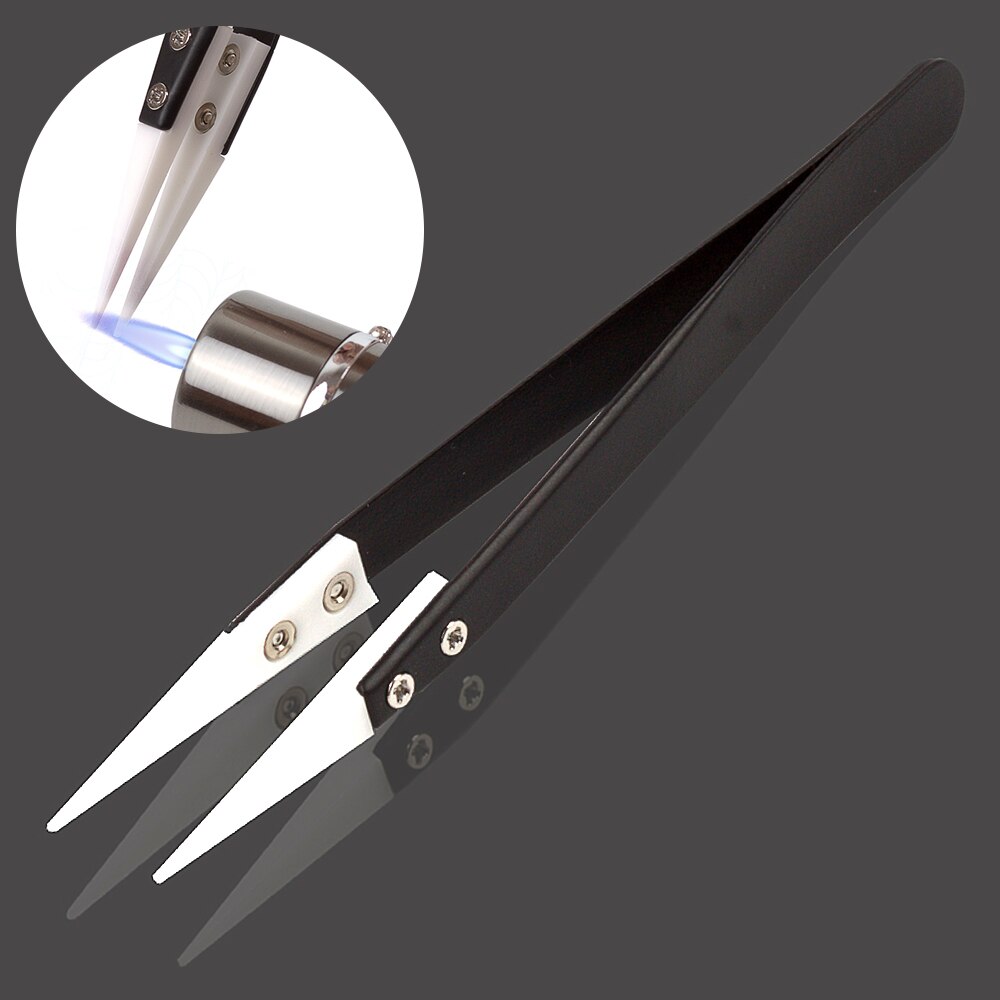 Straight Aimed Ceramic Tweezers For Electronics Soldering With Stainless Steel Handle Black Tweezers Diy Repair Tools