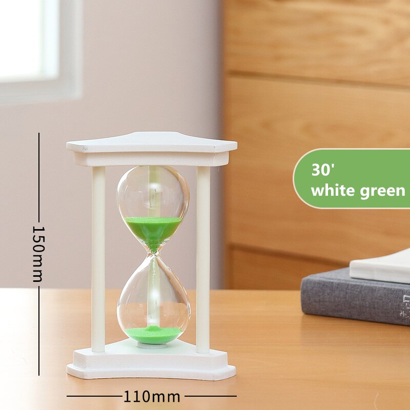 Hourglass 30 Minutes Count Down Timer Wood Sand Glass Watch Timing Home Desk Decoration Wedding Favors for Guests SL-SZSL: 30m white green