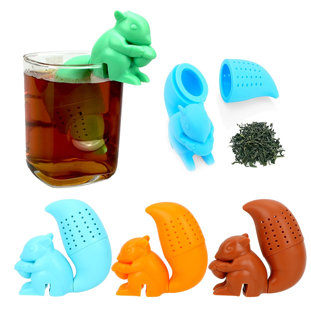 Thee-ei siliconen schattige eekhoornvorm thee koffie losse thee zeef zakje mok filter theepot theezakjes drinkgerei f