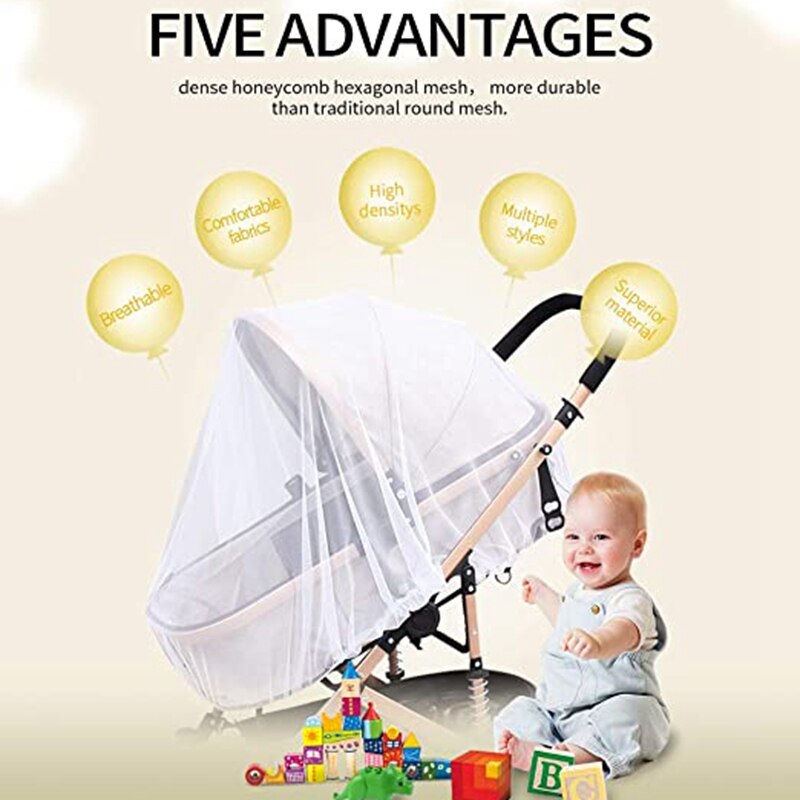 2 Pcs Baby Mosquito Net Fit for Strollers Carriers Ultra Fine Mesh Protection Against Mosquitoes Bees Flying Insects