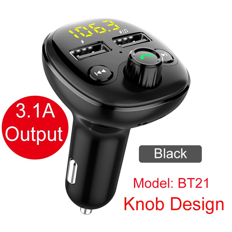 Modulador FM negro con Bluetooth 5,0, Chip QC3.0, Cargador rápido, USB Dual, TF, U Disk, reproductor de música, Kit de manos libres para coche: BT21-Black
