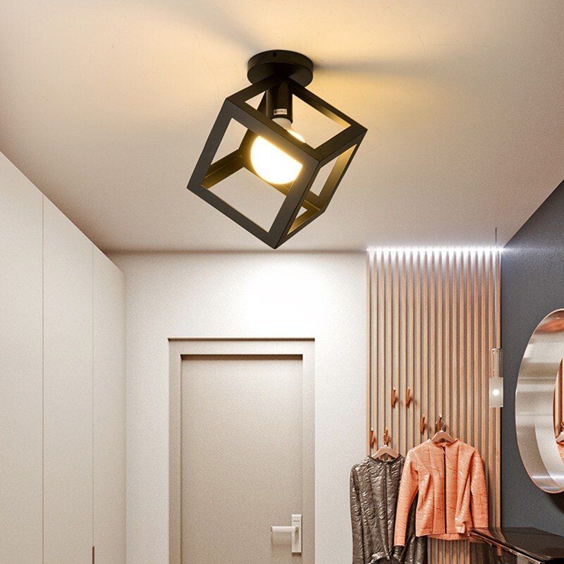 Moderne Zwarte Smeedijzeren Plafondlamp Woonkamer Keuken Armaturen Plafondlamp Luminaria E27 Lamp Home Verlichting Loft Lamp