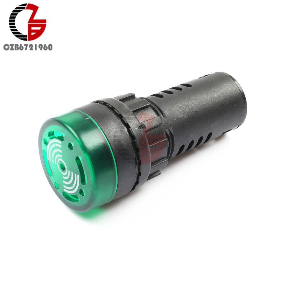 Buzzer d'alarme Flash LED 12V 24V 110V 220V lumière LED, voyant lumineux d'avertissement, rouge vert jaune, AD16-22SM: 12V Green