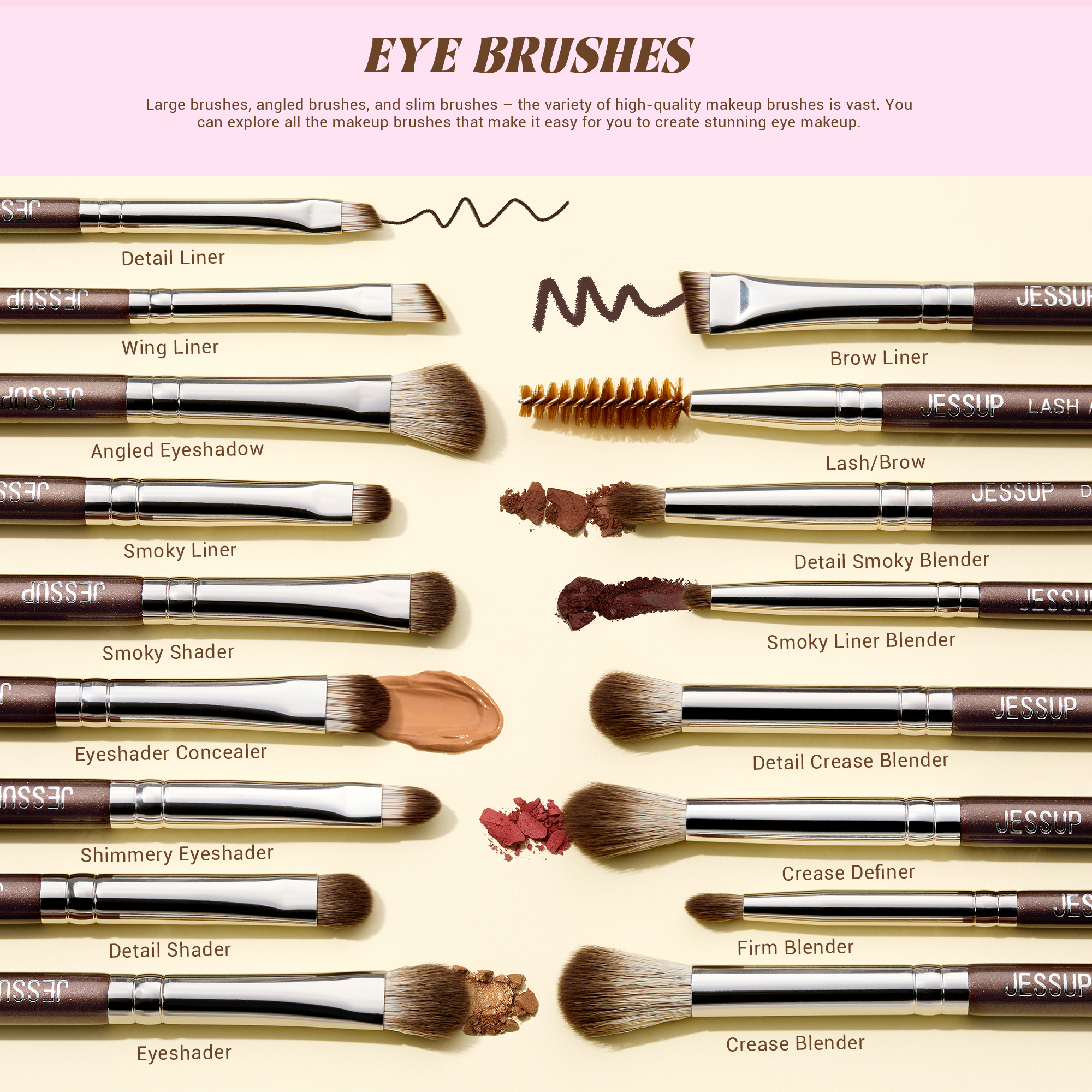 Jessup Make-up Kwasten Set 15/25 stuks Premium Synthetische Bruine Make-up Kwasten Foundation Oogschaduw Concealer Blush Eyeliner, T511
