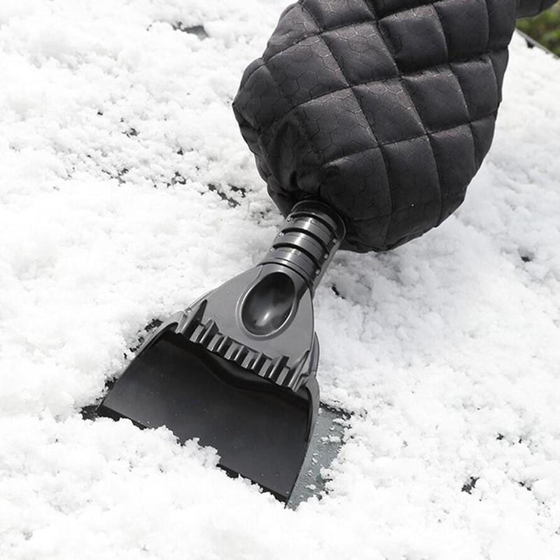 Guantes para auto, pala para deshielo, limpiaparabrisas de descongelación multifunción de emergencia, guantes de peluche cálidos de invierno retráctiles, pala escarcha, glo frío