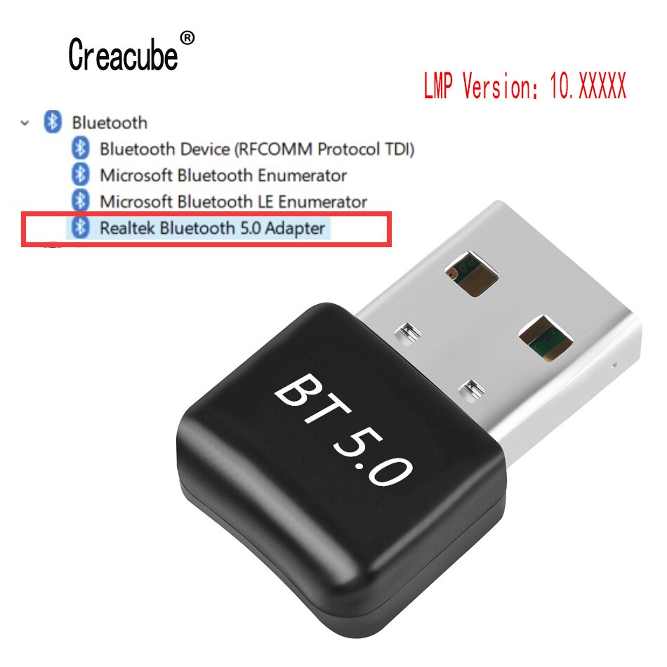 Creacube USB Bluetooth 5.0 V5.0 Wireless Bluetooth Dongle Adapter Music Receiver Bluetooth Transmitter For Win 10 PC