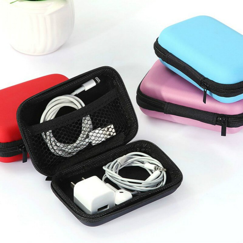 Portable Mini Zipper Hard Earphone Organizer Case Travel PU Leather Protective USB Cable Earbuds Case Bag