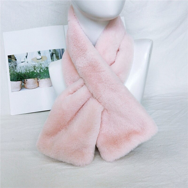 Écharpe d'hiver en fausse fourrure douce et confortable, cache-cou épais, peluche chaude, écharpe croisée, col châle, écharpe bavoir de couleur unie: Rose
