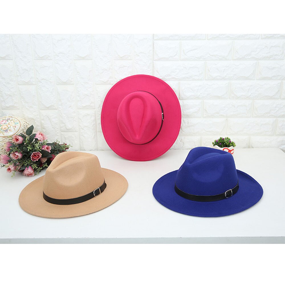 Classic British Fedora Hat Men Women Imitation Woolen Winter Felt Hats Black Wine Red Blue Jazz Hat Chapeau