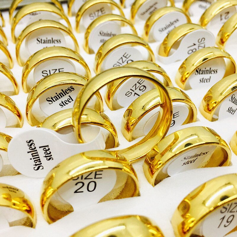 MIXMAX bulk lots 25pcs/pack 6mm golden color rings men's women's stainless steel Jewelry engagement wedding Rings