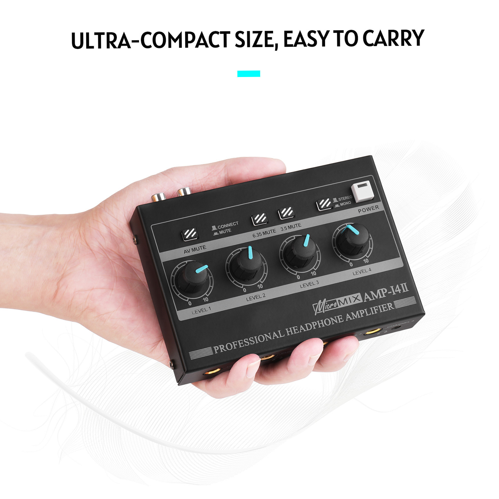 AMP-14 4-Channel Headphone Amplifier Compact Stereo Headphone Amp with RCA/6.35mm/3.5mm Input Volume Control