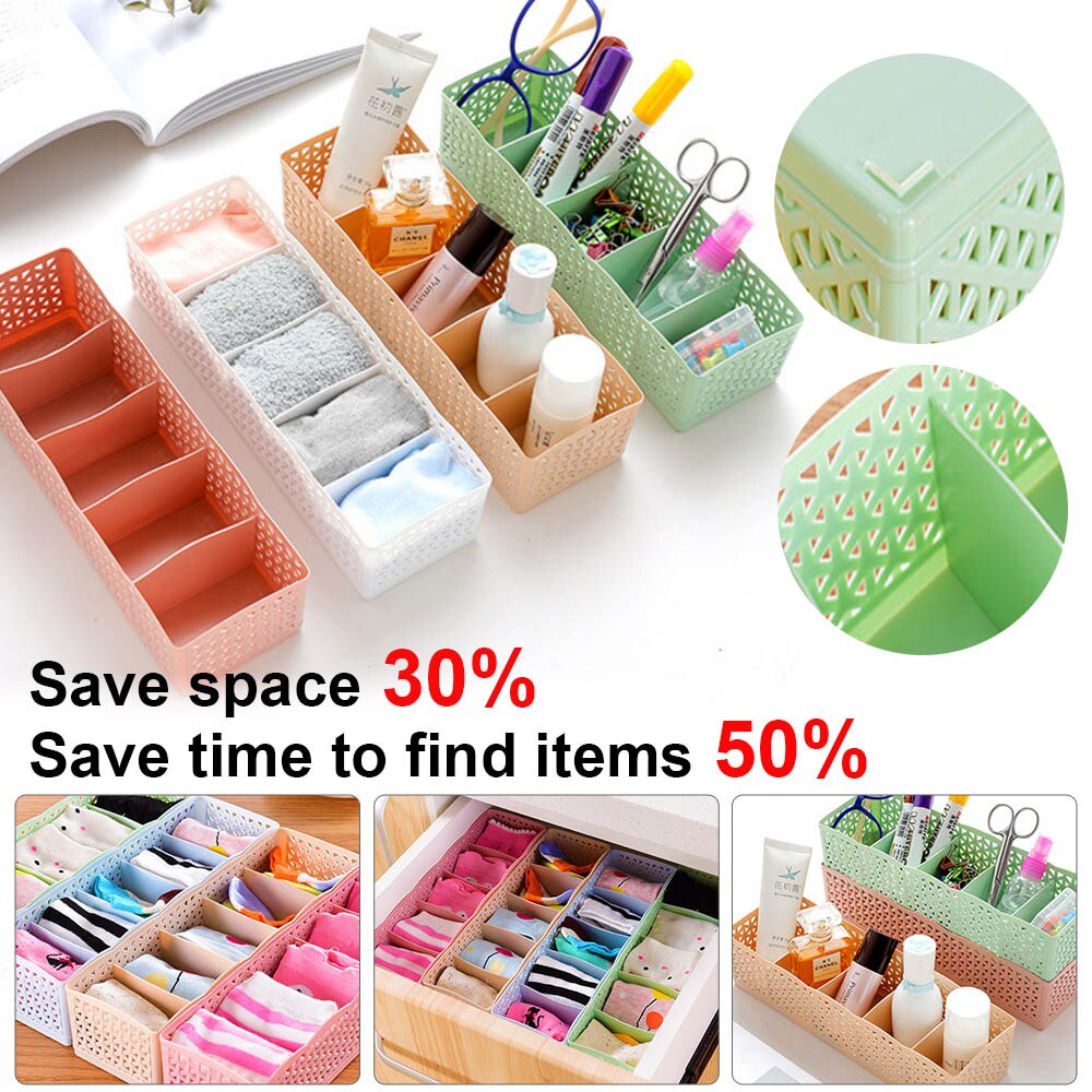 1Pc Multi-Function 5 Grid Sorting Box Underwear Storage Box Plastic Desktop Drawer Classification Stackable Storage Organizers