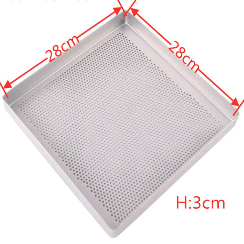 Vierkante broodvorm met gaten bakplaat oven rechthoekige gebakskeuken koekenpizzavorm cake bakkerijgereedschap bakvorm: 28 x 28 xh 3cm gaten