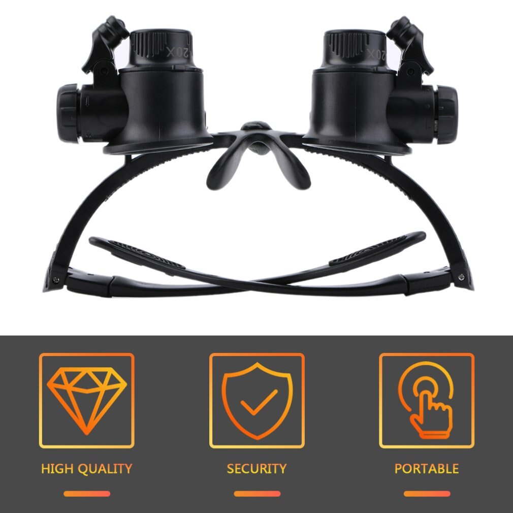 1Pc 20x Vergrootglas Bril Loepen Vergrootglas Eyewear Met Led Verlichting Horloge Reparatie Dual Eye Sieraden Loep Lens