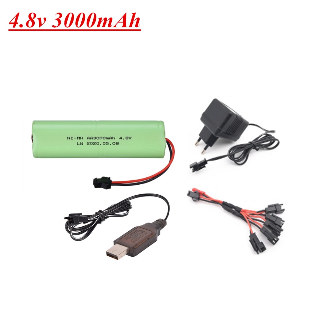 4.8v 3000 mah nimh batteri og lader for rc leker biler båter kanoner tanker ni-mh  aa 4.8v oppladbart batteripakke 1 stk  to 2 stk