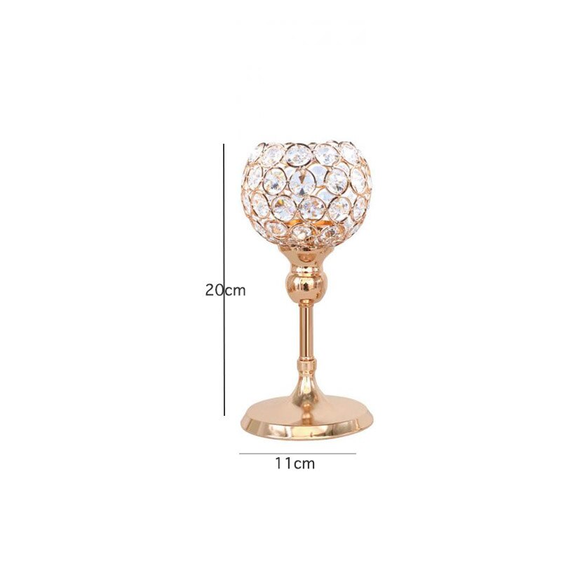 Lysestager i krystal bryllup europæisk stil gyldent sølv glas metal trehovedet hjemmefest desktop dekoration ornament håndværk: Guld -2- s