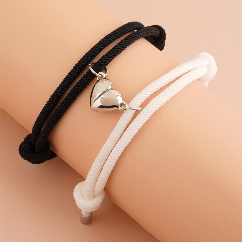 1Set Heart Stainless Steel Couple Friendship Rope Magnetic Bangle Bracelets Lover Women Men Charm Wish Jewelry Envelope Packing