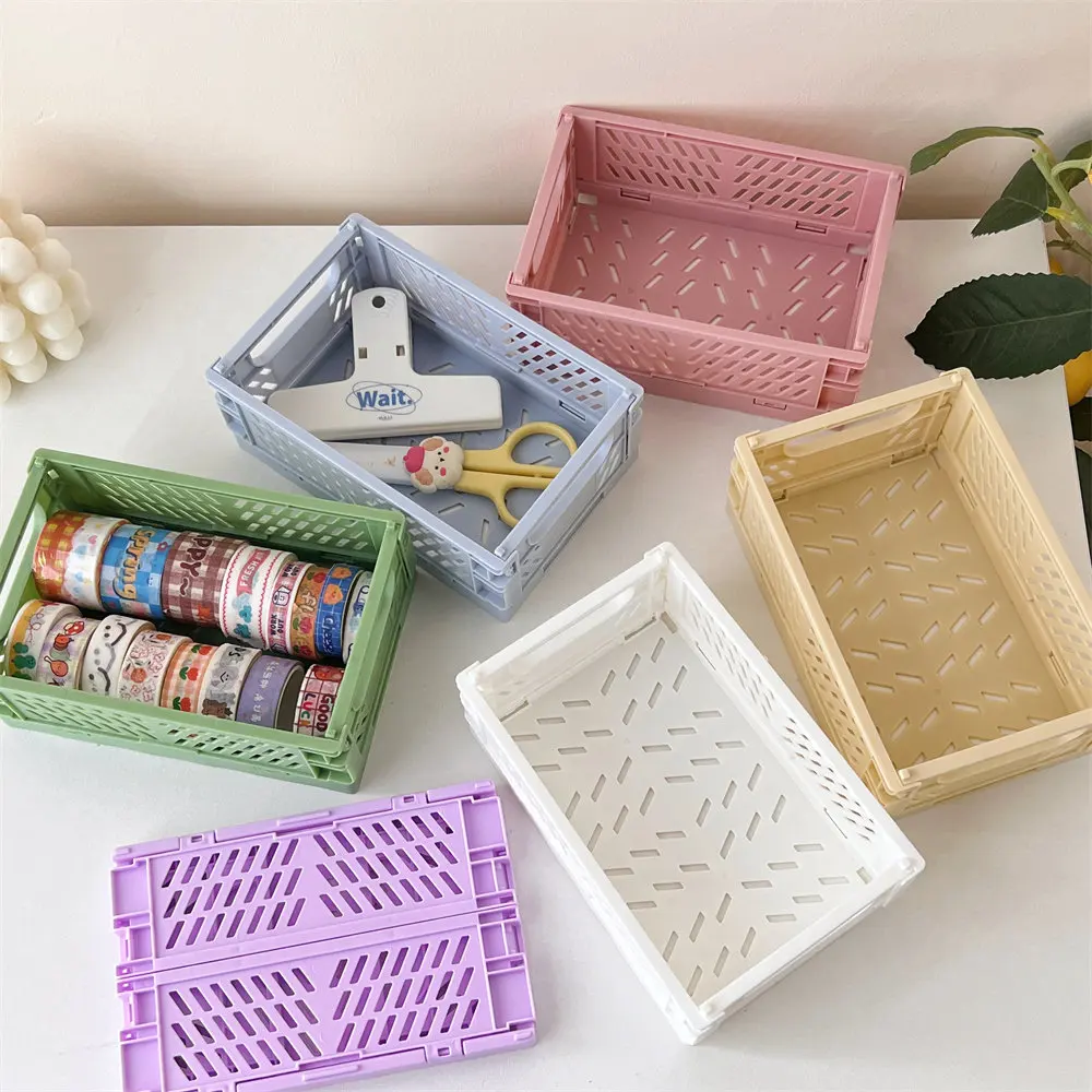 6-color folding plastic storage box, student desk tidying tape, stationery folding basket, storage basket, storage box