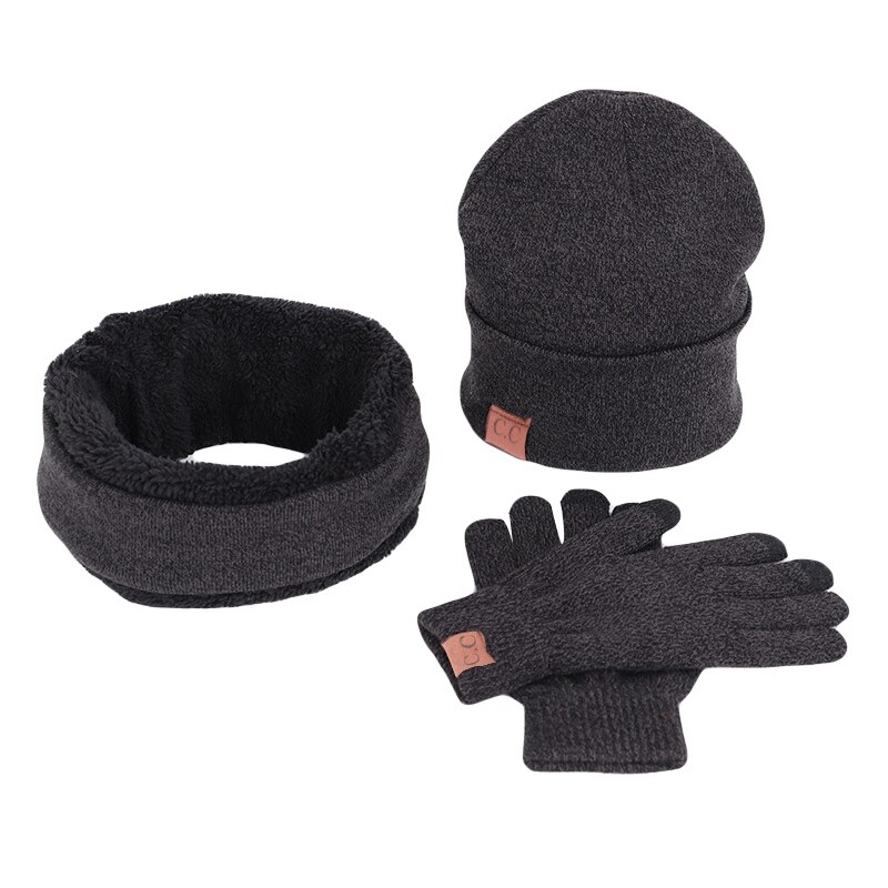 3 unids/set gorro de lana de invierno, calentadores de cuello de bufanda, conjunto de guantes de punto para mujer hombre esquí al aire libre deportes NE: Wade