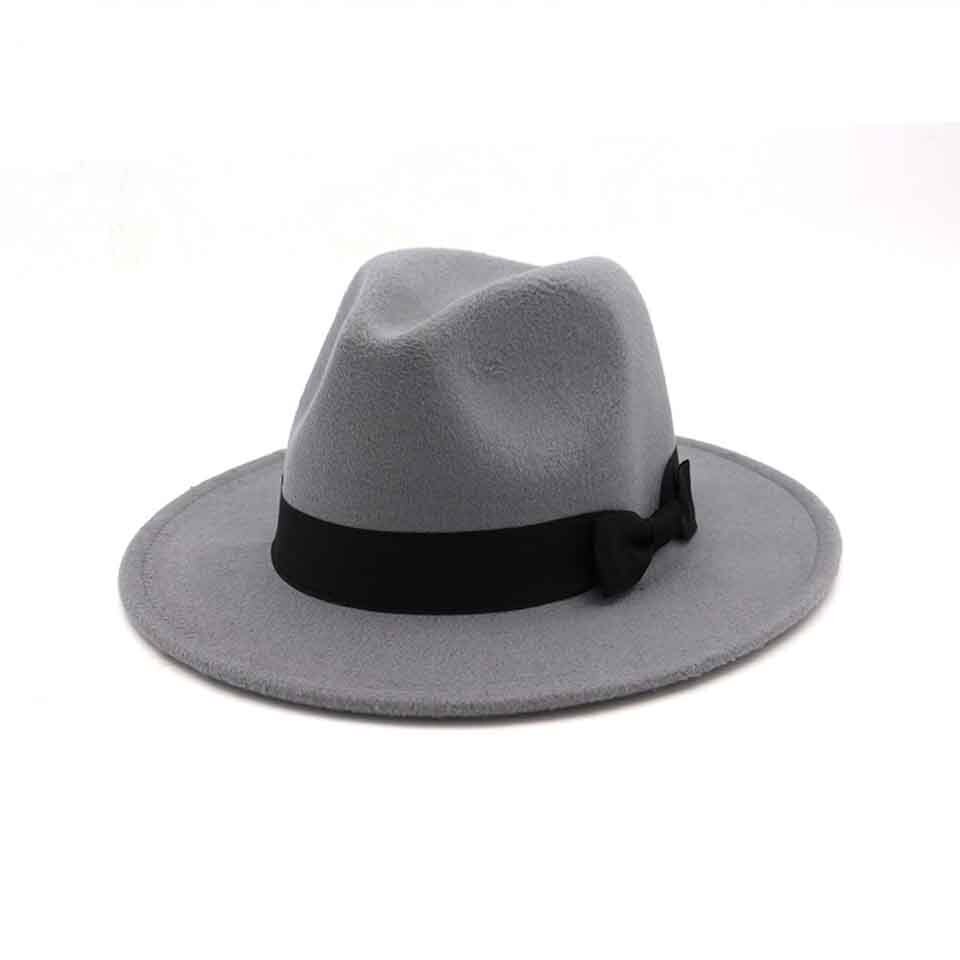 Herenhoed met brede rand, 7cm vilten hoeden, wollen fedora hoed met zwarte strik voor dames, heren, dames, winter, herfst, jazzhoed: C0200-54