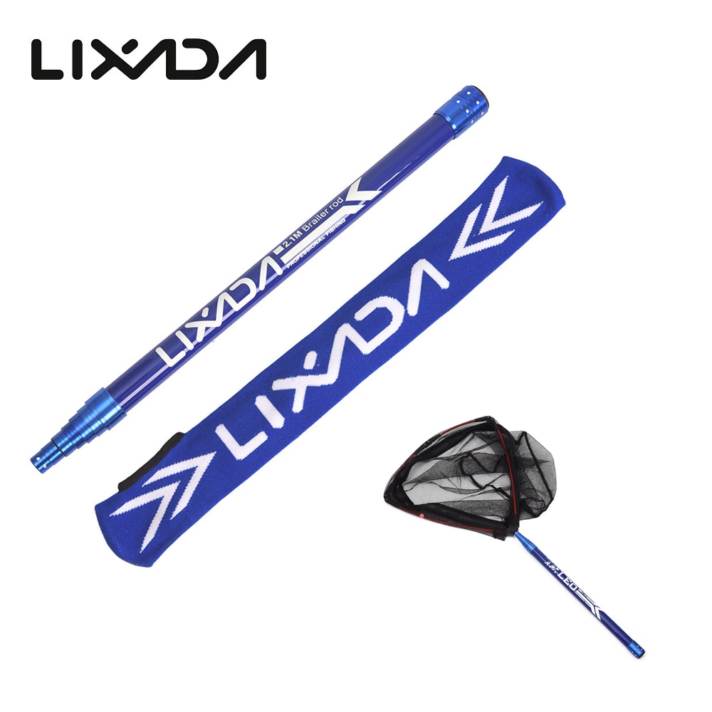 Lixada 2.1M Fishing Brail Net Blue Lightweight Durable Telescopic Extension Carbon Fiber Rod Handle Fishing Tackle Red de pesca