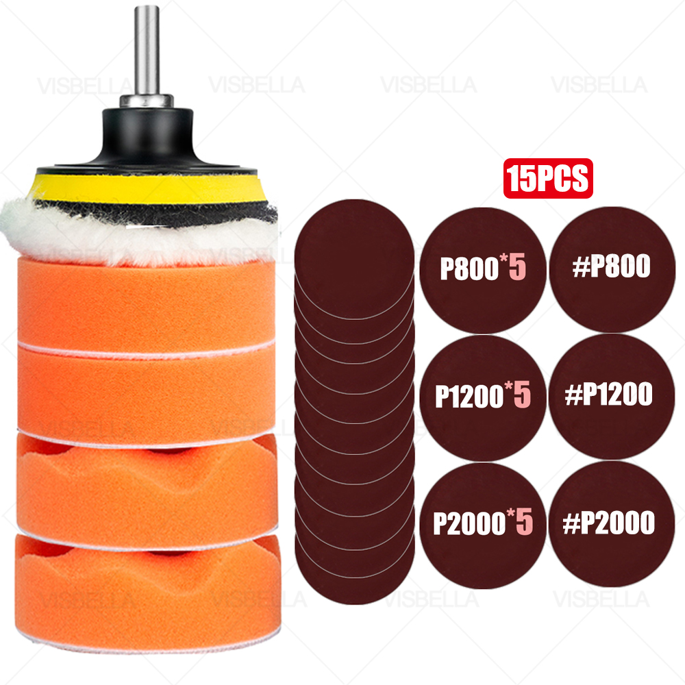 3Inch Car Polishing Kit Sponge Foam Pad Auto Headlight Wheel Polisher Polishing Refurbish Abrasive Disc Sandpaper Buffing Pads: package  12