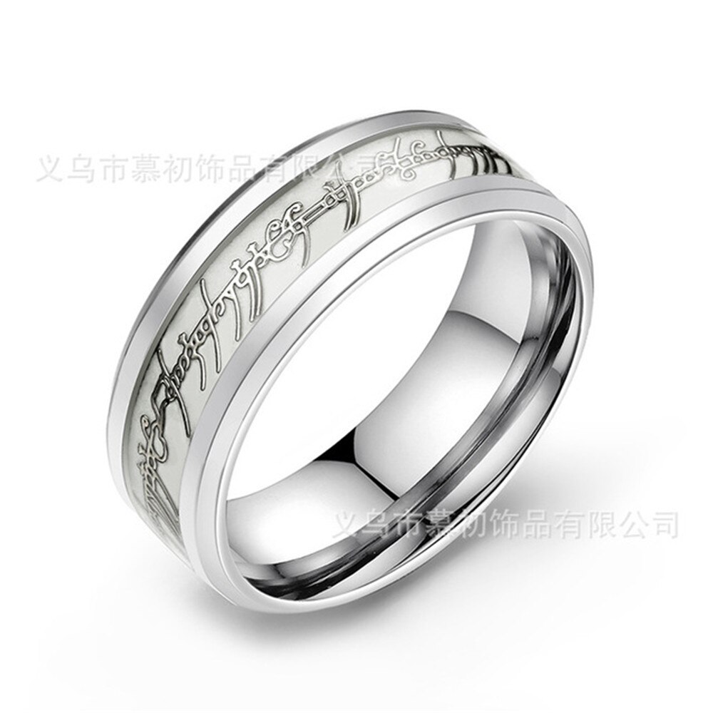 I den lysende ring blå fluorescerende rustfrit stål smykker titanium stål ring ringen mænds og kvinders bryllup ri: 7