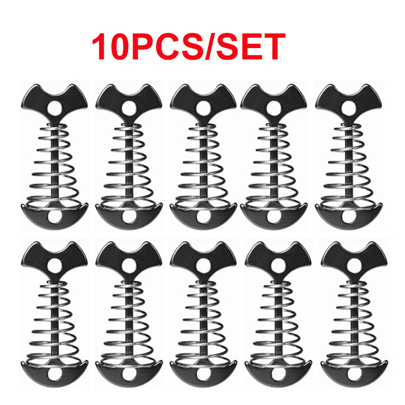 5/10Pcs Tent Pegs Rope Buckle Adjustable Plank Floor Spring Fishbone Anchor Awning Deck Stakes Fixed Nails Camping Tent Hooks: G0008-E1