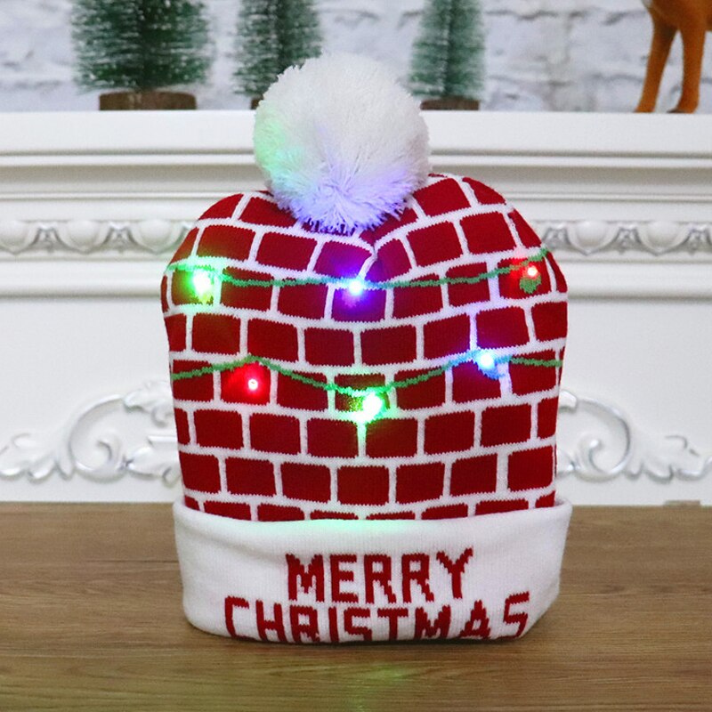 2022Christmas Hats Sweater Elk Knitted Beanie Hat With LED Light Up Cartoon Patteren Christmas Year Decoration navidad: G