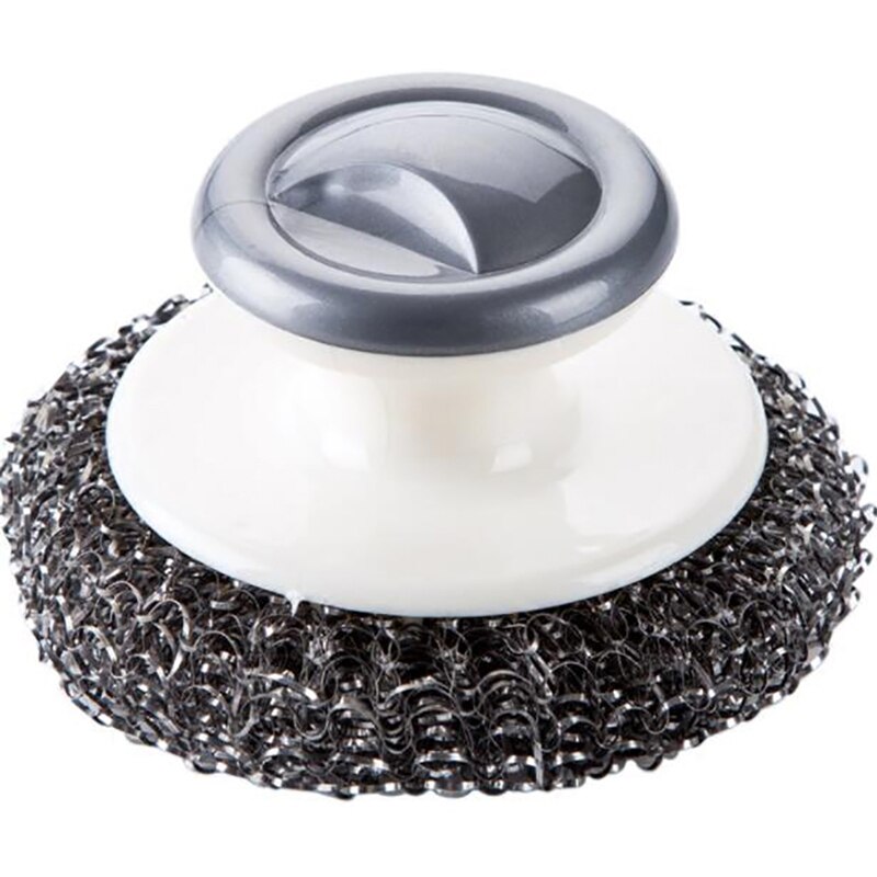 Stainless Steel Scourers with Plastic Handle, Steel Wool Scrubber Pad Kitchen Bathroom Cleaning Brush for Dishes, Pots, Pans
