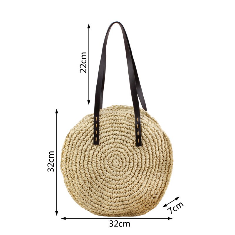 Handmade Round Women Handbag Knitted Straw Bag Bohemian Summer Beach Bags Female Shoulder Bag Hand Woven Circular Tote