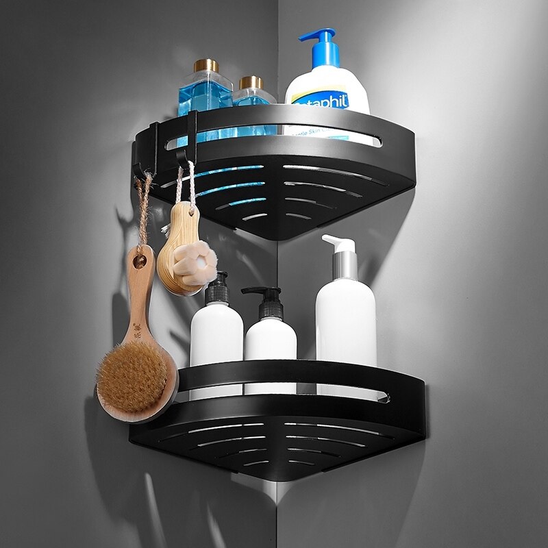 Estantería de aluminio para baño, accesorios de baño negros, estante de esquina para ducha, estante de almacenamiento de champú, soporte para cesta de baño A08-625