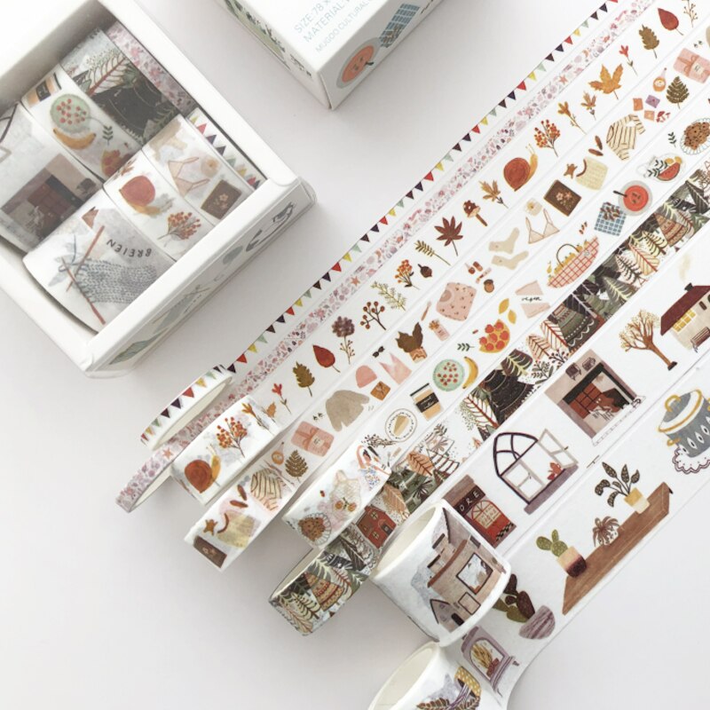 Washi Tape de papel verde, 8 Uds., Cactus azul, fruta, rosa, flamenco, cintas adhesivas, F348: Happy Life