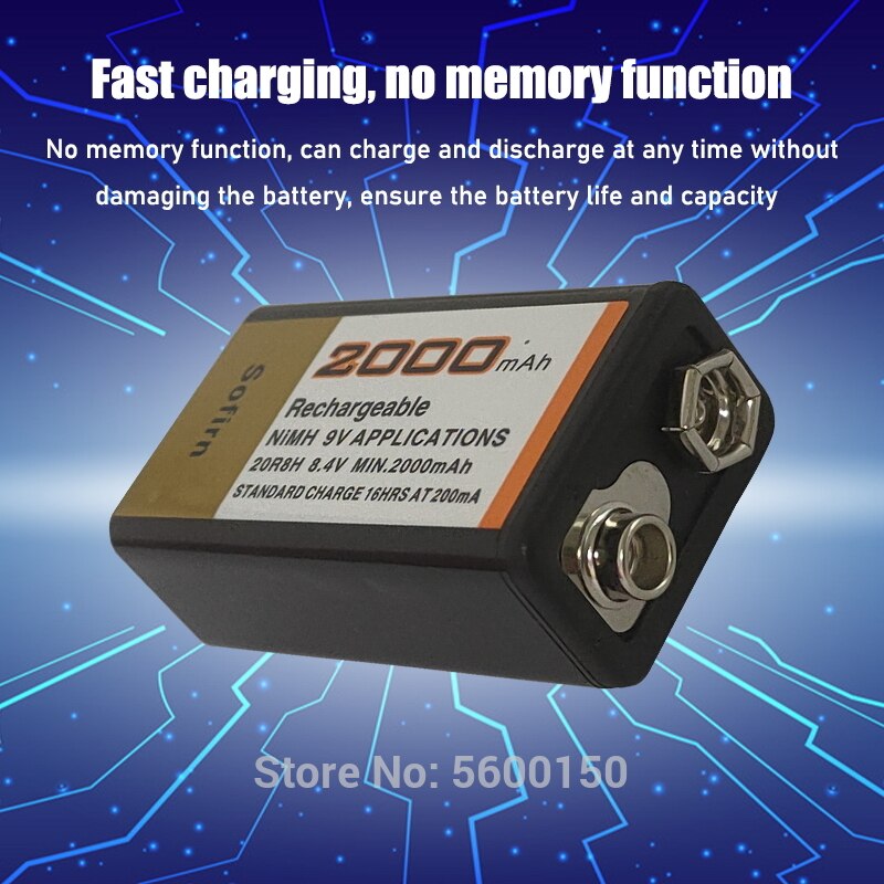 9V 2000Mah Sofirn Oplaadbare Ni-Mh Batterij Voor Microfoon Interphone Rookmelder Auto Speelgoed