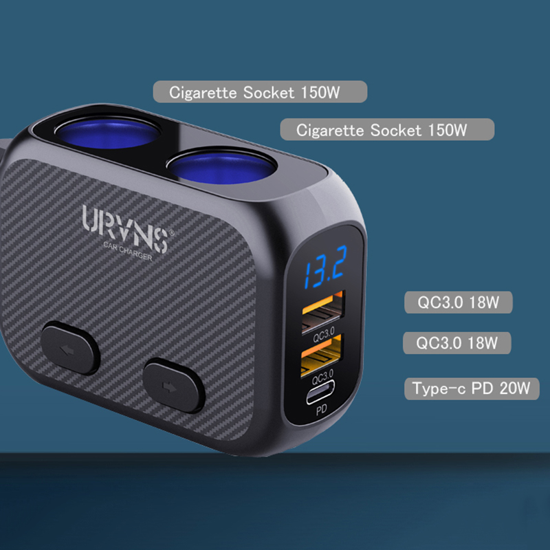 URVNS Zigarette Leichter Splitter, typ-C 20W PD Schnelle USB C Auto Ladegerät &Ampere; Dual QC 3,0 180W 2-Buchse Adapter für Handys, Bindestrich Nocken