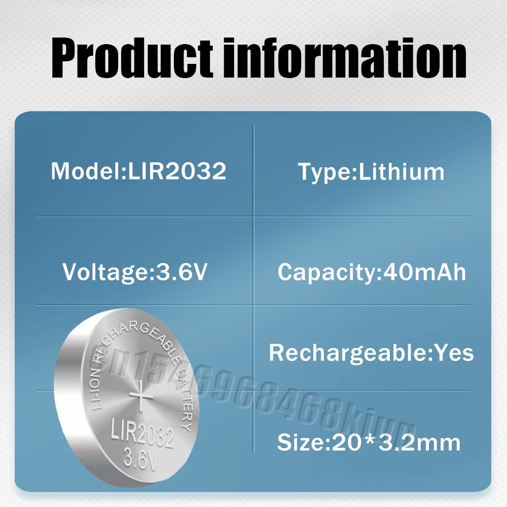 3,6 V LIR2032 ML2032 CR2032 2032 akumulator litowy z adapterem ładowarki do zegarka zabawki komputerowe kalkulator komórkowy