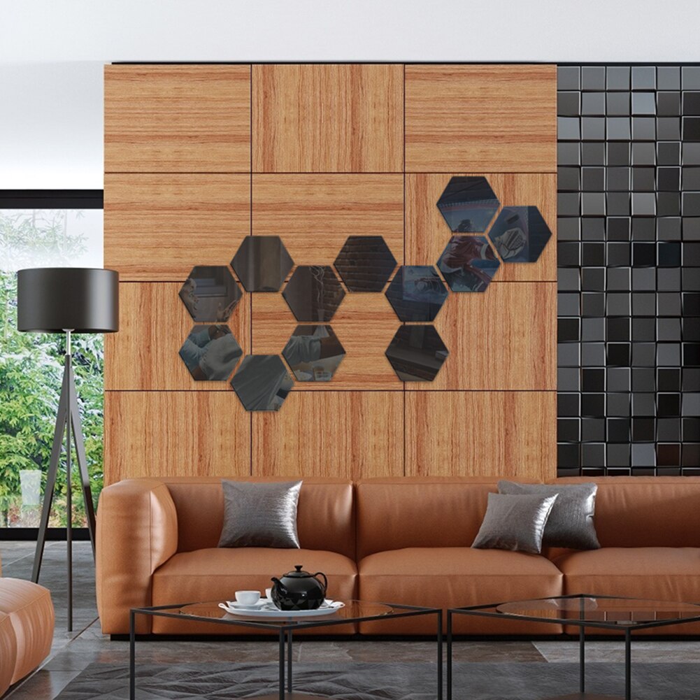Hexagon Shape DIY Art Mural Home Decoration Wall Ornament Home Decor Hexagon Acrylic Mirror Decal Art