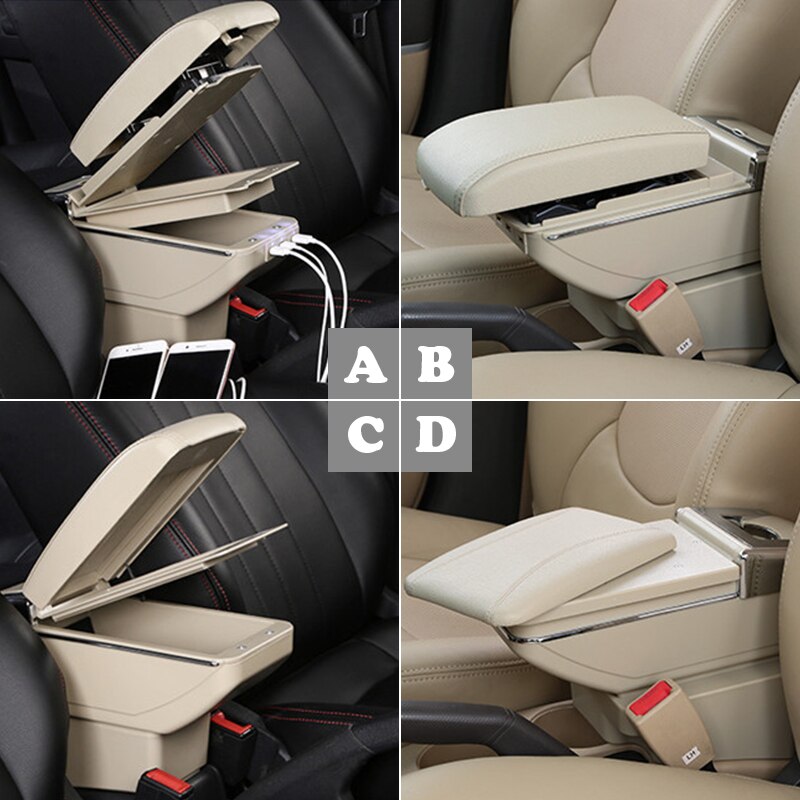 Accoudoir multifonction pour peugeot 206 et 206+ 207, accessoires, accoudoir en cuir, boîte de rangement double couche, décoration intérieure