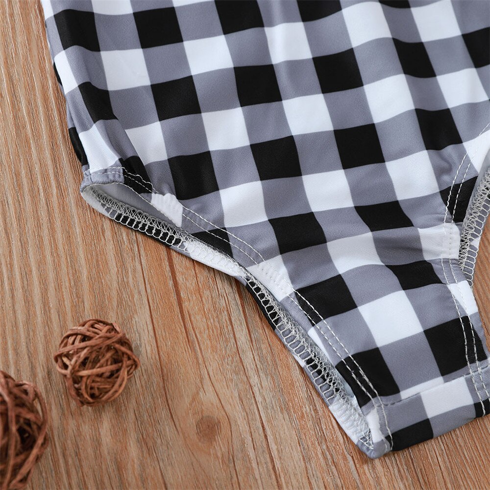 Zomer Meisjes Badmode Kid Badpak Plaid Een Stuk Badpak Meisje Ruche Plaid Romper Jumpsuit Baden Plaid Beachwear