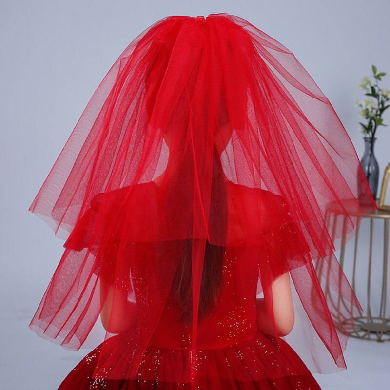 Velos De primera comunión para niñas, velo De tul con peine, corto, De flores, 7 colores, blanco, negro, rojo y rosa: Red