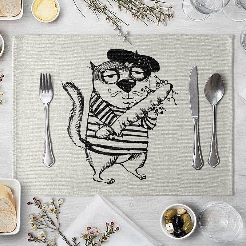 Leuke Cartoon Kat Patroon Tafel Mat Grappige Kat Servet Placemat Keuken Decoratie Dining Accessoires: 14