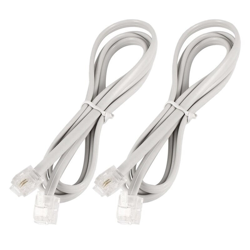 2 Stuks Wit 6P2C RJ11 Male Naar Male 5Mm Breedte Telefoon Kabel 1 M 3.3Ft