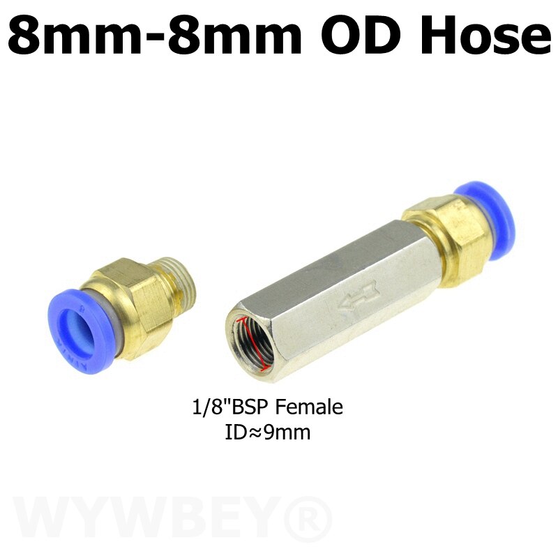 Pneumatisk backventil 6mm 8mm 10mm 1/4 od slang envägsventil luftgas enkelvägs mässingsventil luftkompressor rörkopplingsadapter: Cv-blå-pc -8mm
